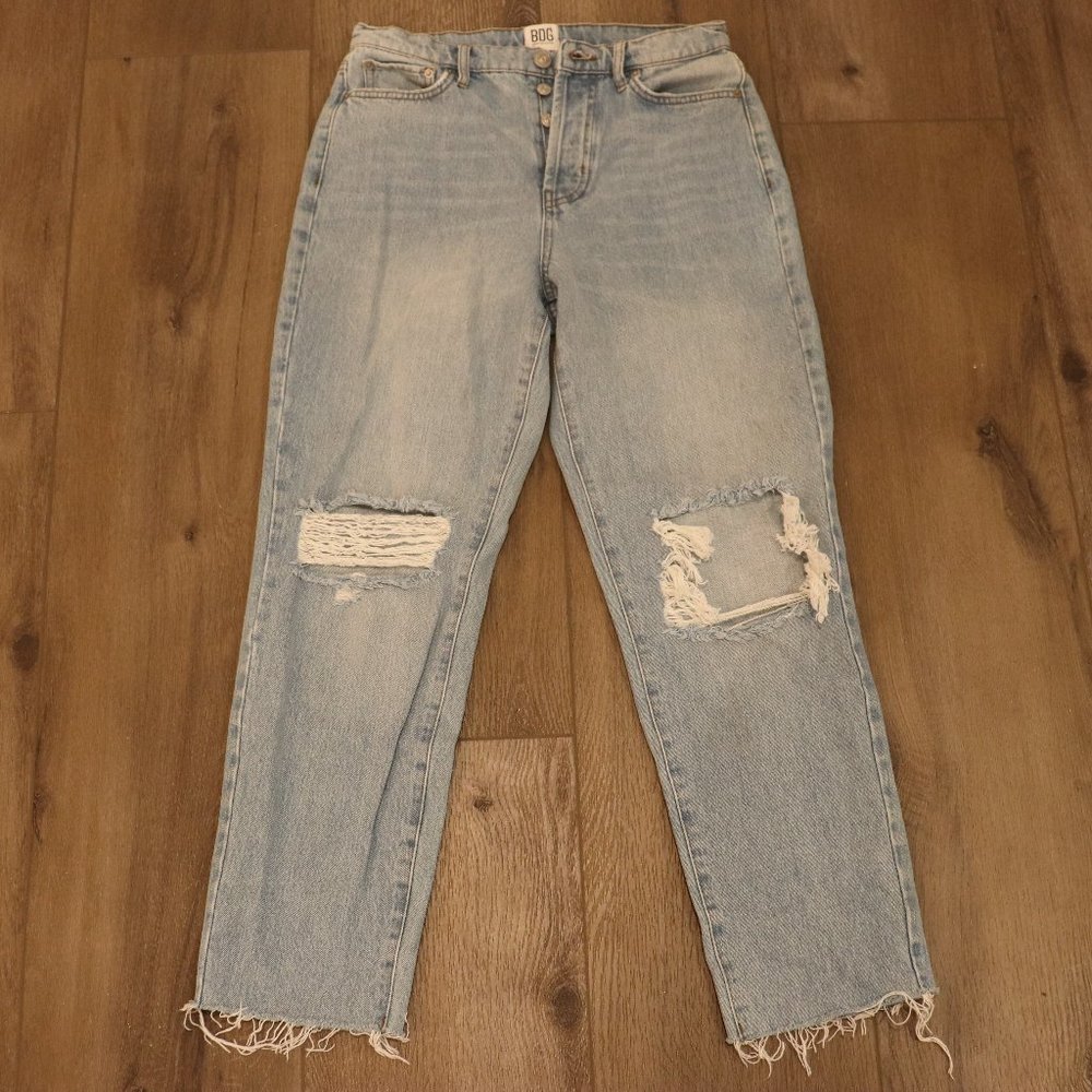 High Waisted Distressed Strait Leg Jeans